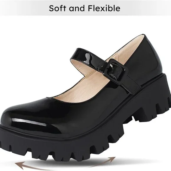 Women Chunky Mary Jane Platform Shoes Patent Leather Rubber Sole Size 6 - Picture 3 of 7